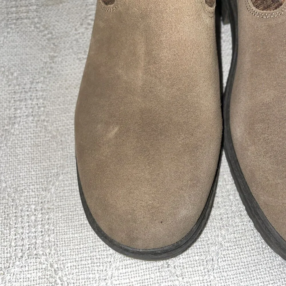 Minnetonka Women’s Fabric Top Booties Size 9 M Brown Leather Grip Sole Comfort